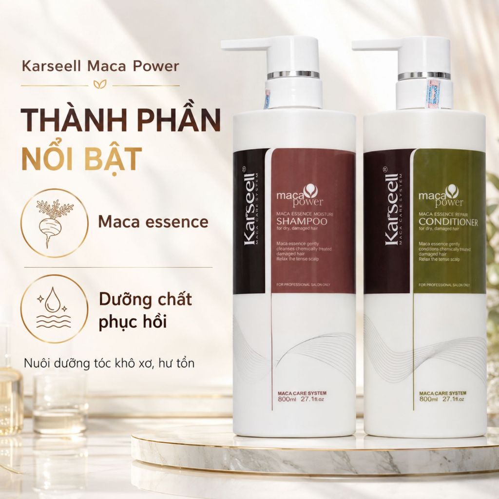 Combo Dầu Gội Xả Karseell Maca Collagen 500ml - 800ml | Collagen Dưỡng Tóc Mềm Mượt, Bóng Khỏe