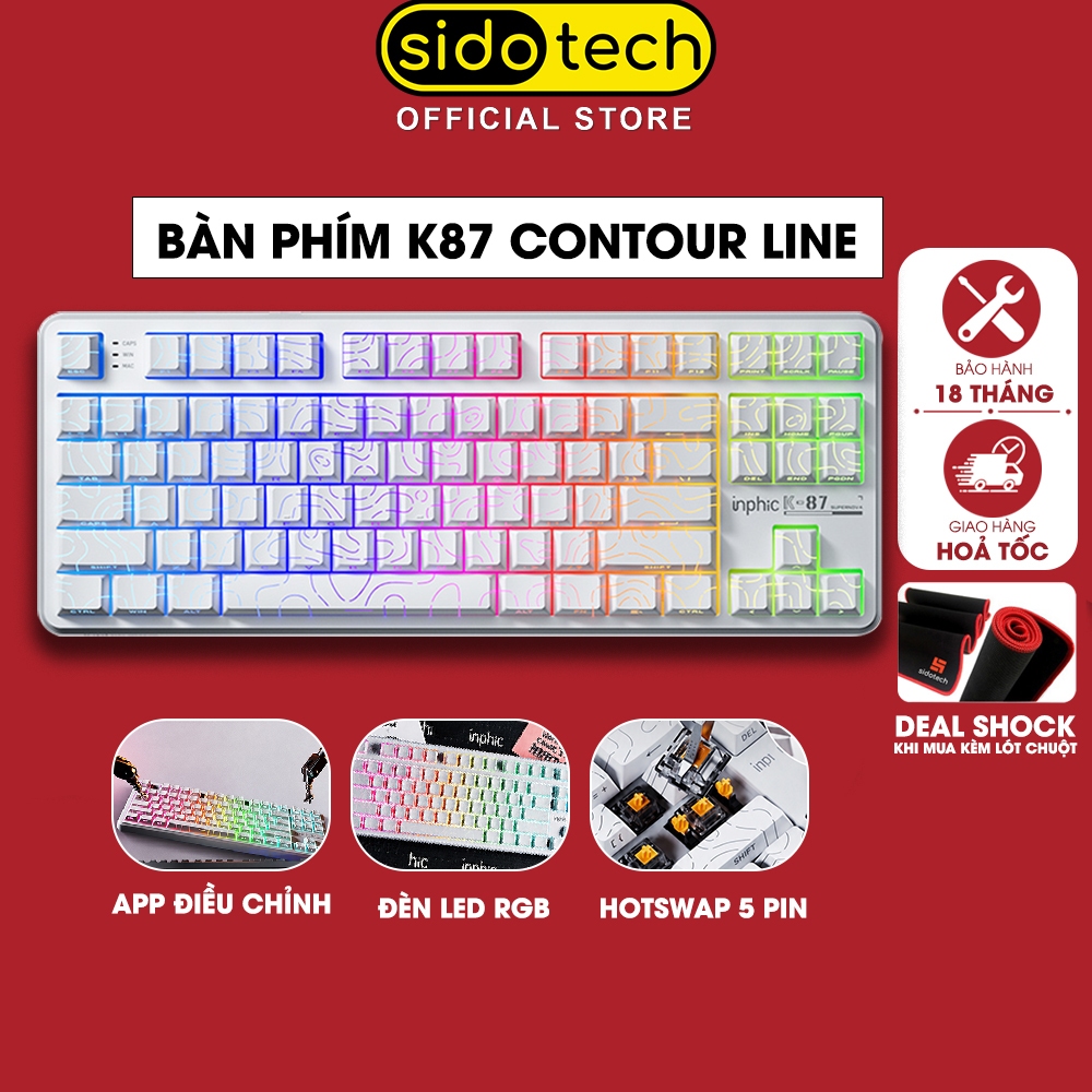 Bàn phím cơ không dây SIDOTECH INPHIC K87 Contour Line gaming bluetooth 3 mode hotswap 5 pin mạch xuôi led RGB có app | BigBuy360 - bigbuy360.vn