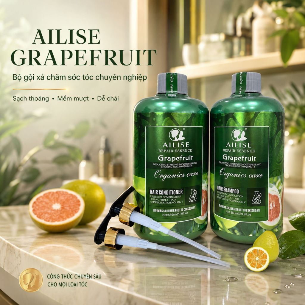 Dầu Gội Xả Bưởi AILISE 800ml | Dưỡng Ẩm Tóc Khô Xơ, Sạch Thoáng Da Đầu, Mềm Mượt Tự Nhiên