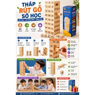 Tháp Rút Gỗ Số Học 54 Thanh Kèm 4 Xúc Xắc | Đồ Chơi Gỗ Giáo Dục Bé Học Số Đếm Và Rèn Luyện Tư Duy