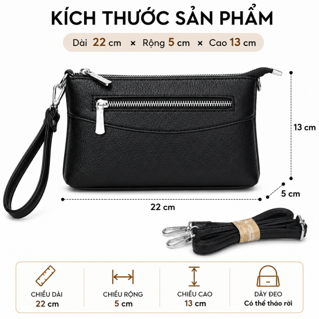 [VOUCHER 60K MỞ BÁN] Túi Đeo Chéo CHOÉ Màu Đen Da PU Cao Cấp Ví Đựng Thẻ Đựng Điện Thoại Cao Cấp 3831