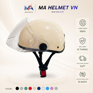 Mũ Bảo Hiểm 1/2 Có Kính Chắn Gió Haly MA HELMETS – Kính Dài Che Mặt Chống Bụi Đi Mưa Nhiều Màu