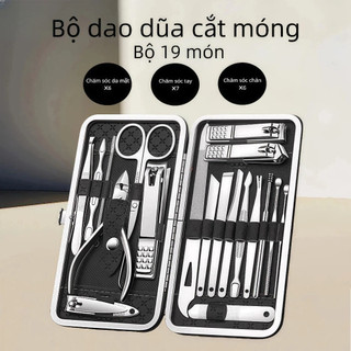 Bộ Kềm Cắt Móng Tay Cao Cấp 19/8/7 Món - Manicure Set Inox Không Gỉ, Dũa Móng, Nhíp, Hộp Da Quà Tặng Nam Nữ
