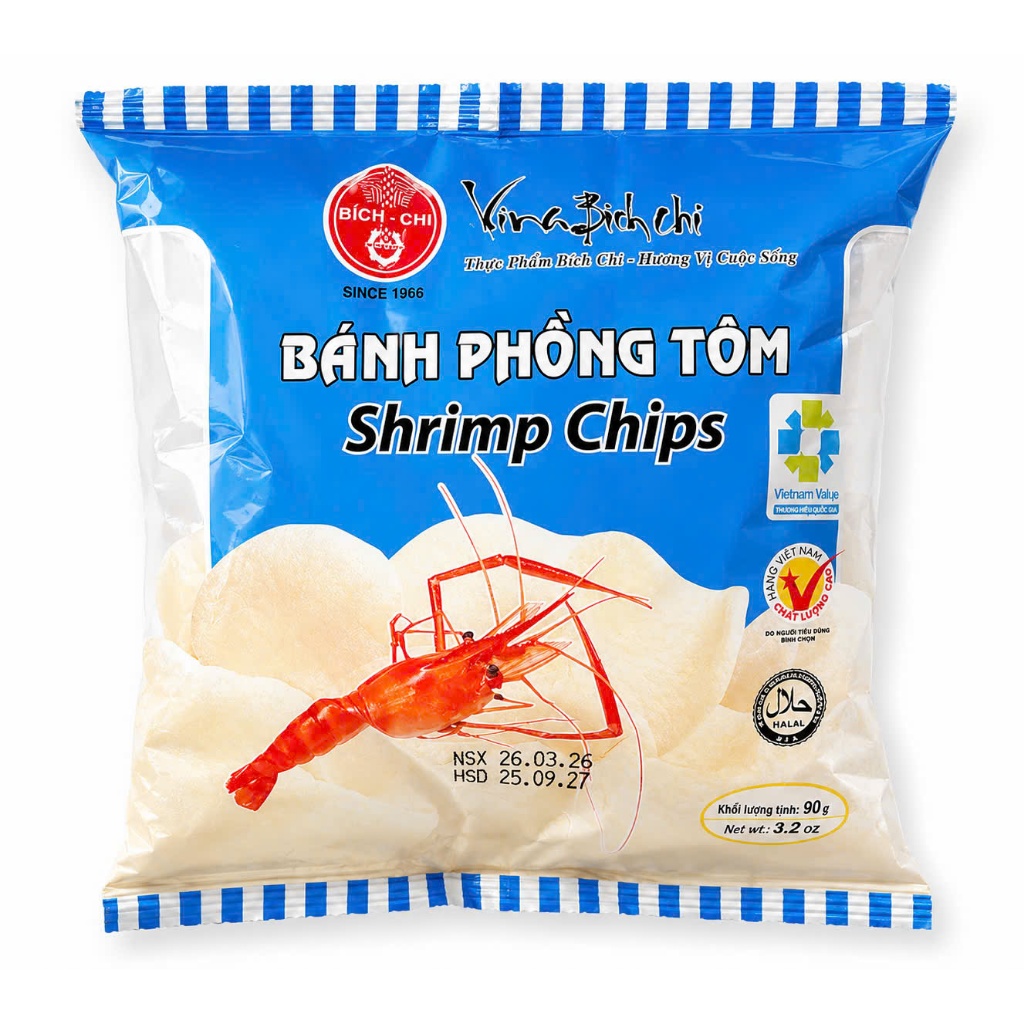 Bánh phồng tôm Bích Chi 180g và 90g/ gói - thơm ngon, giòn tan, hương vị đậm đà