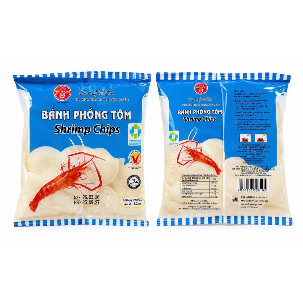 Bánh phồng tôm Bích Chi 180g và 90g/ gói - thơm ngon, giòn tan, hương vị đậm đà