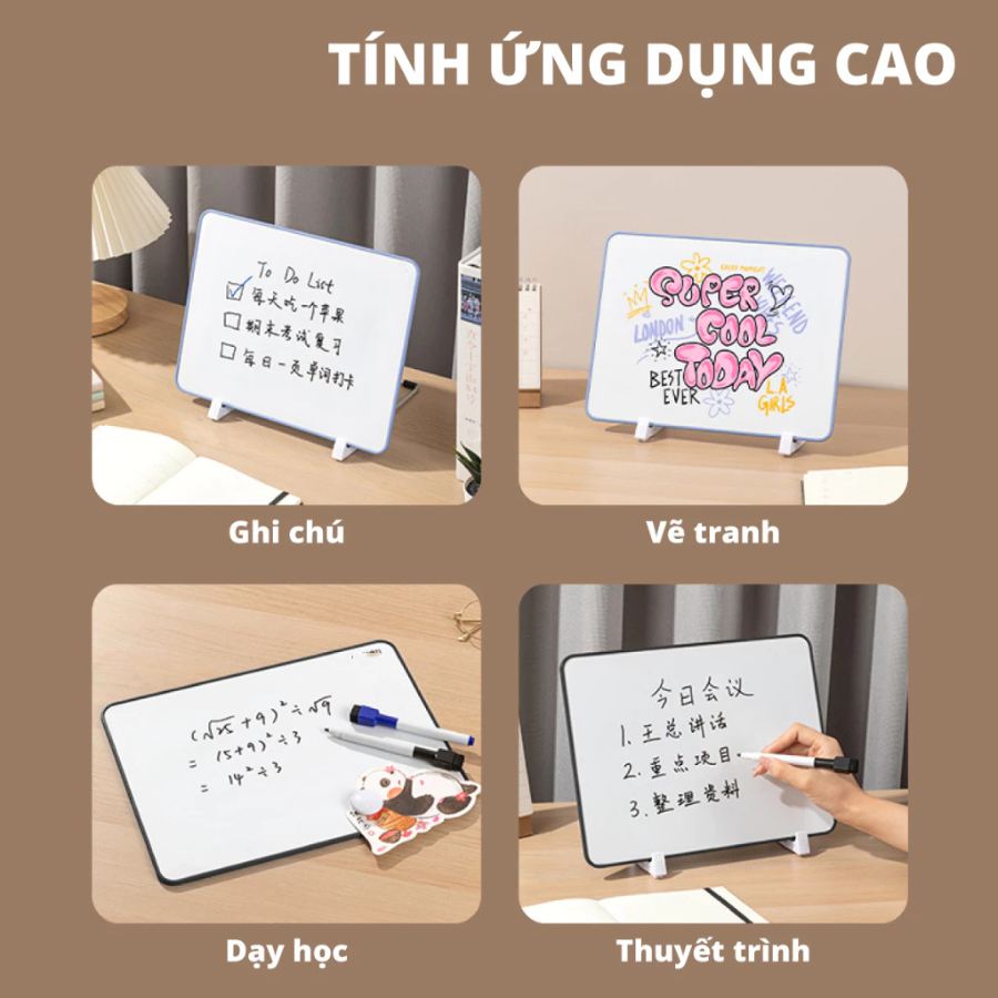 Bảng từ trắng mini Lalala Baby bảng mini cầm tay có thể viết 2 dặt hút nam châm kích thước A4