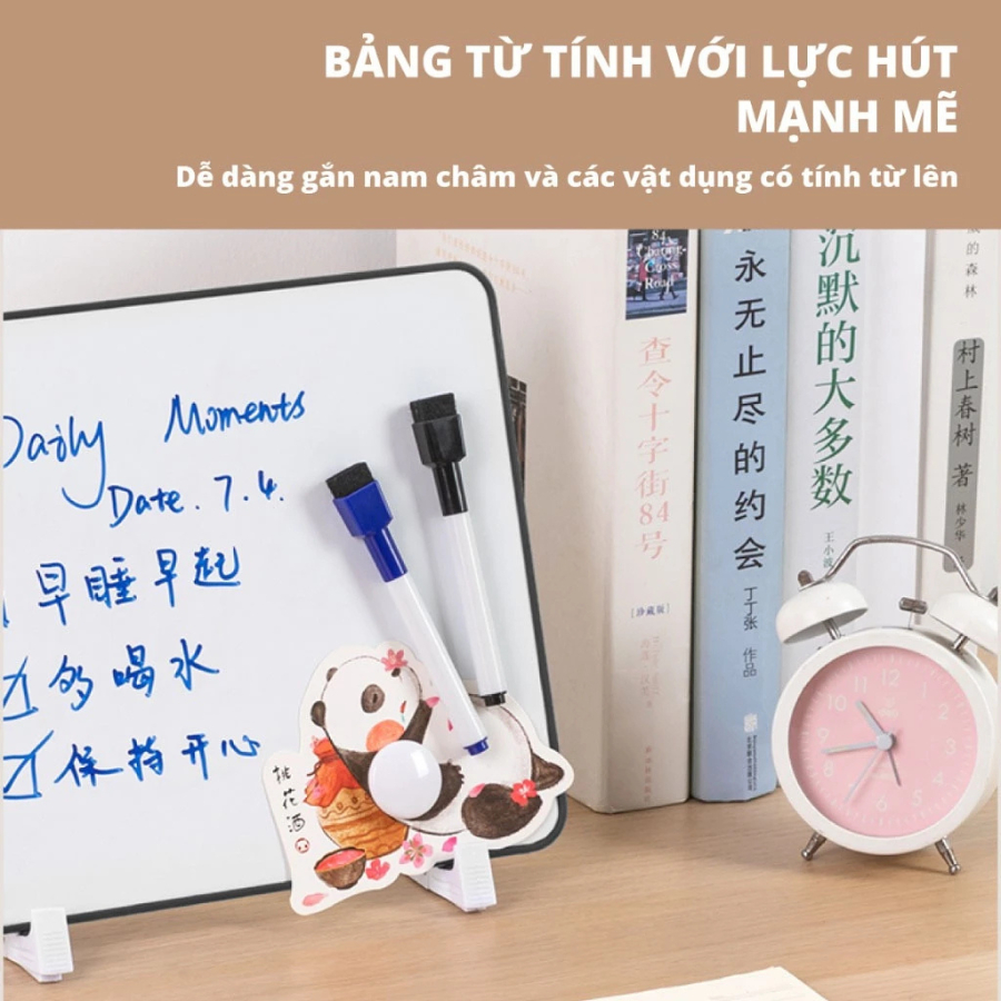 Bảng từ trắng mini Lalala Baby bảng mini cầm tay có thể viết 2 dặt hút nam châm kích thước A4