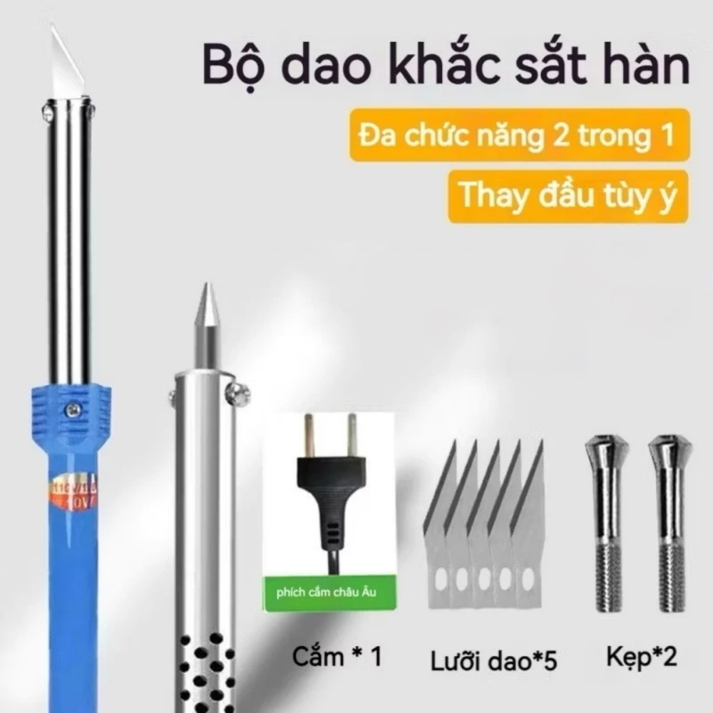 Mỏ Hàn Thiếc, Dao Cắt Nhựa Điện Đa Năng: Điều Nhiệt, Khắc, Đục Lỗ, Cắt Hoa - Lưỡi Hợp Kim Bền - Dụng Cụ Gia Đình