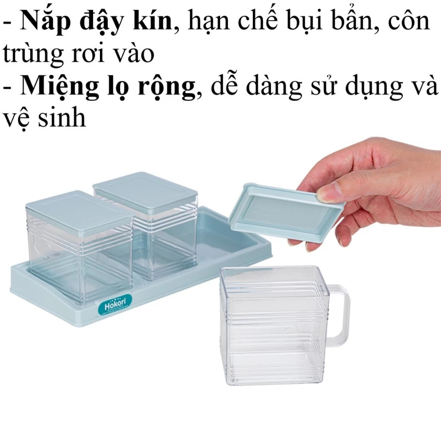 Bộ Lọ Đựng Gia Vị Kèm Muỗng Hokori Có Nắp Đậy Kèm Thìa Tặng Kèm Khay Nhựa Việt Nhật