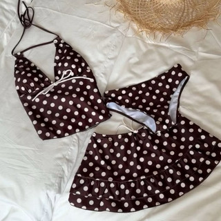 ( sẵn Mút) Bling Bikini•CÓ SẴN HN• HỎA TỐC• SÉT 3 MÓN CHẤM BI TO NỀN NÂU KÈM VÁY mẫu mới nhất 2026