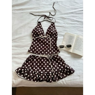 ( sẵn Mút) Bling Bikini•CÓ SẴN HN• HỎA TỐC• SÉT 3 MÓN CHẤM BI TO NỀN NÂU KÈM VÁY mẫu mới nhất 2026