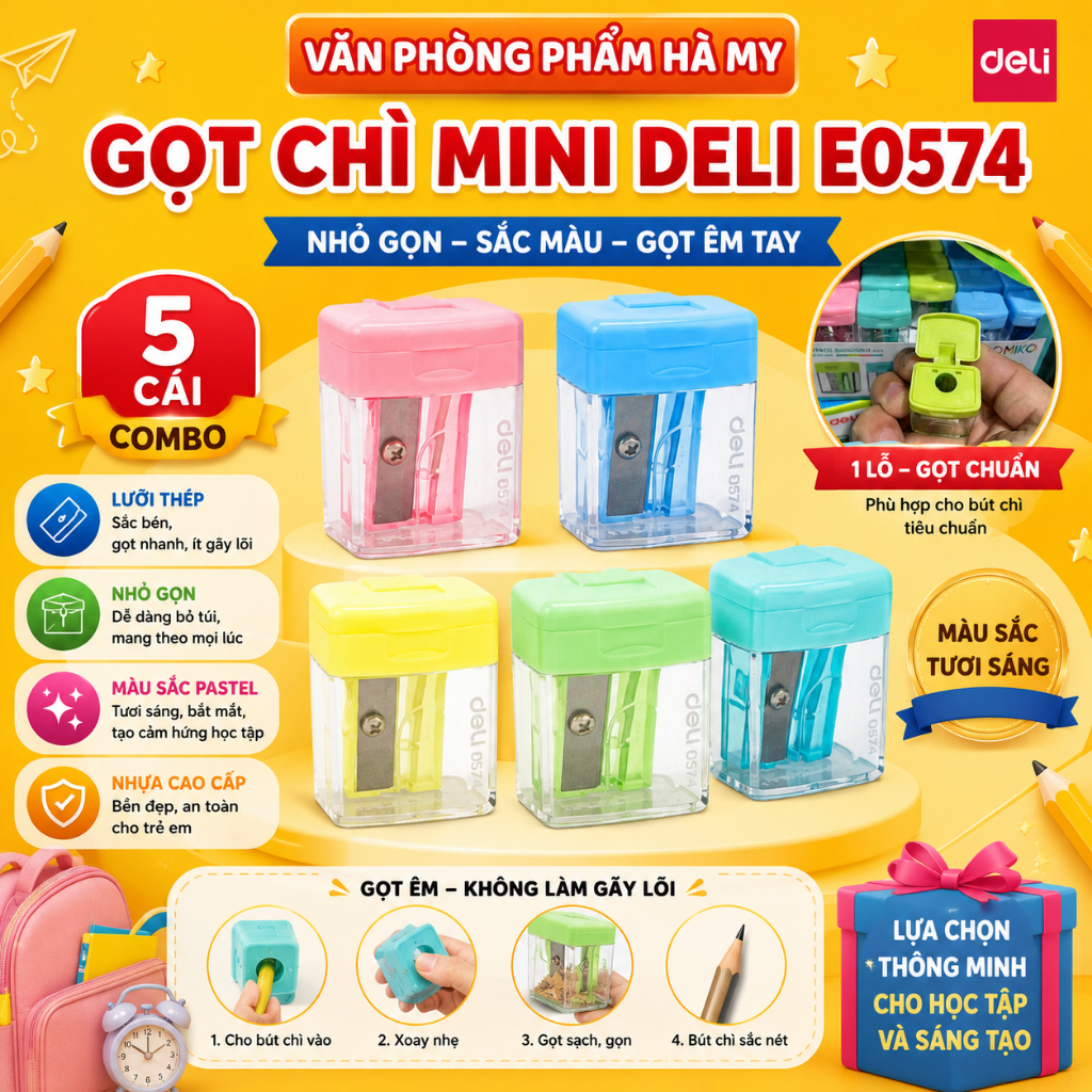 Combo 5 Cái Chuốt Gọt bút chì mini 1 lỗ Deli E0574 | Shopee Việt Nam