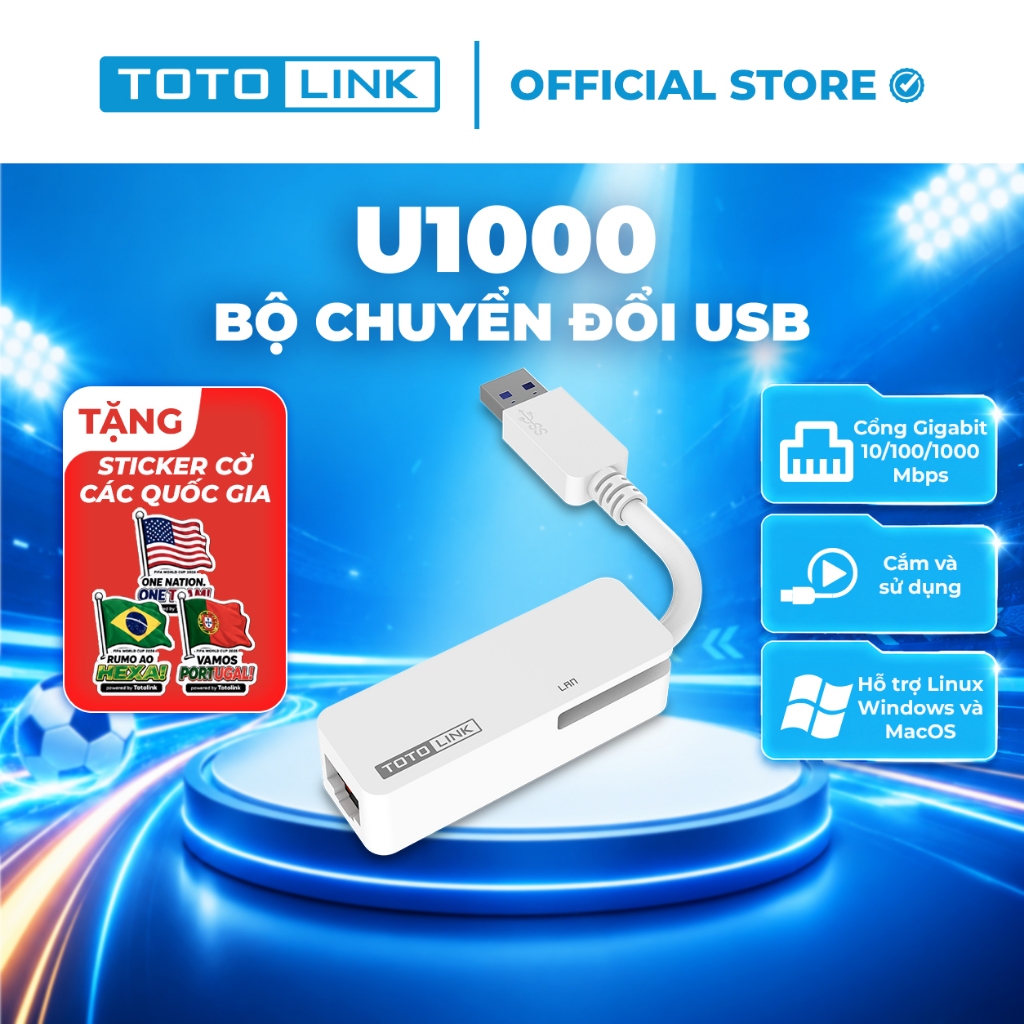 [Hoả Tốc] Bộ chuyển đổi USB 3.0 sang Ethernet RJ45 TOTOLINK U1000 tốc độ 1Gbps dễ sử dụng cho PC Laptop