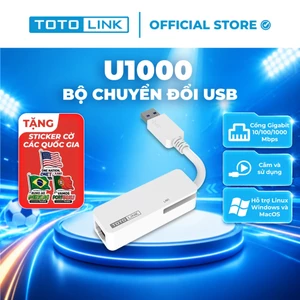 Bộ chuyển đổi USB 3.0 sang Ethernet RJ45 TOTOLINK U1000 tốc độ 1Gbps dễ sử dụng cho PC Laptop