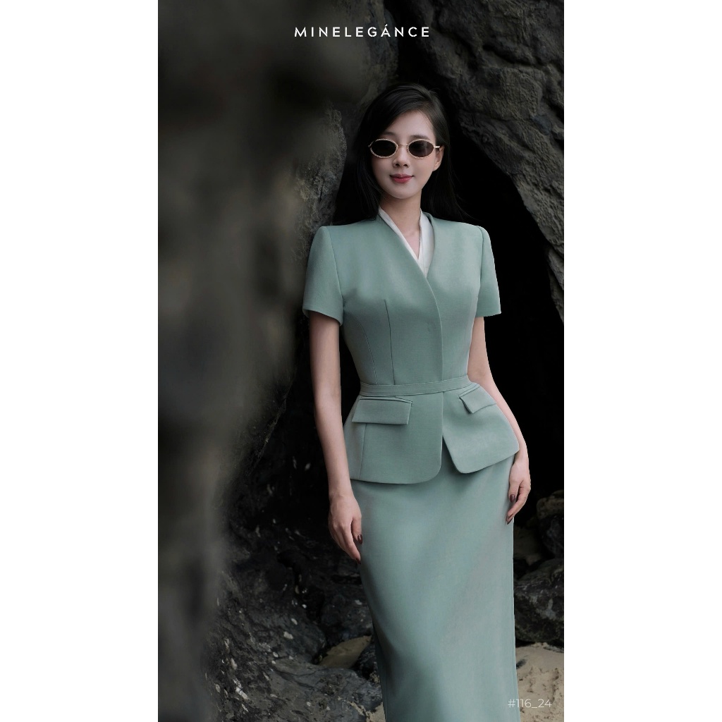 MINELEGÁNCE - SET VEST ÁO & CHÂN VÁY BÚT CHÌ THANH LỊCH, SANG TRỌNG - MIN116