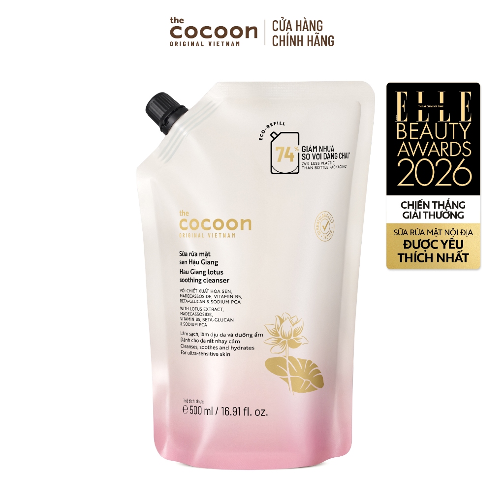 Túi Refill Supersize - Sữa rửa mặt sen Hậu Giang Cocoon 500ml