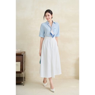 Áo Kiểu Nữ Sơ Mi LAMER FASHION Công Sở Ngắn Tay Dáng Suông Phối Khăn Liền H61H24H002