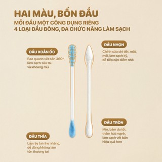 Combo 2 hộp tăm bông đa năng Topgia, bông ngoáy tai cotton mềm mịn 4 đầu