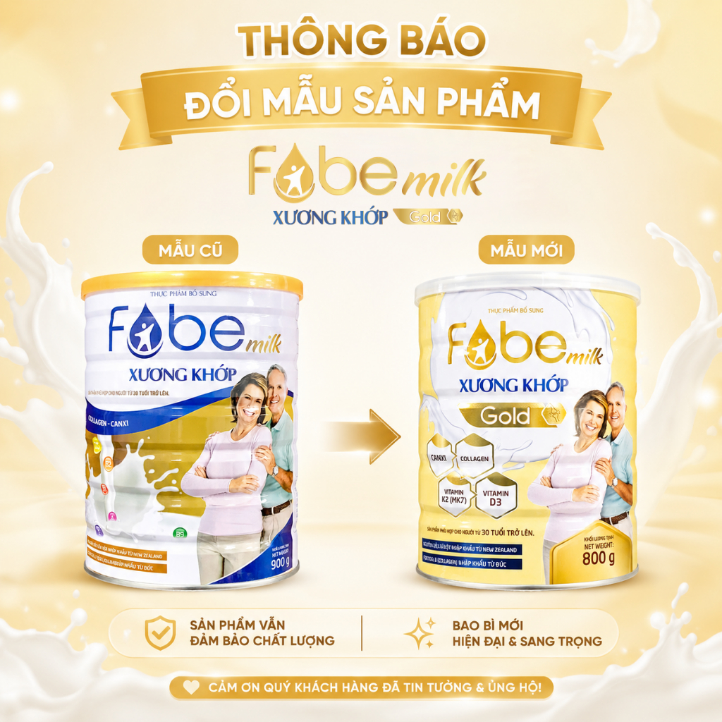 Sữa Bột Người Lớn Fobemilk Gold Xương Khớp Fobe Bổ Sung Collagen, Canxi và Vitamin D Giúp Xương Chắc Khỏe N1 - Hộp 800g
