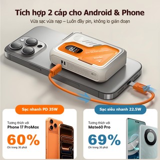 【CCC+Qi】Handin Sạc Dự Phòng 5 Trong 1 30000mAh Sạc Nhanh 22.5W | 35W Sạc Không Dây Kèm Cáp Type-C & Đầu L Giá Đỡ Điện