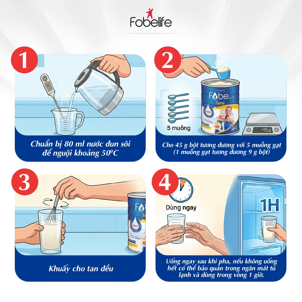 Sữa Bột FobeMilk Sure Fobe Hồi Phục Sức Khoẻ Ăn Ngủ Ngon, Ổn Định Đường Huyết Và Tim Mạch - 800g