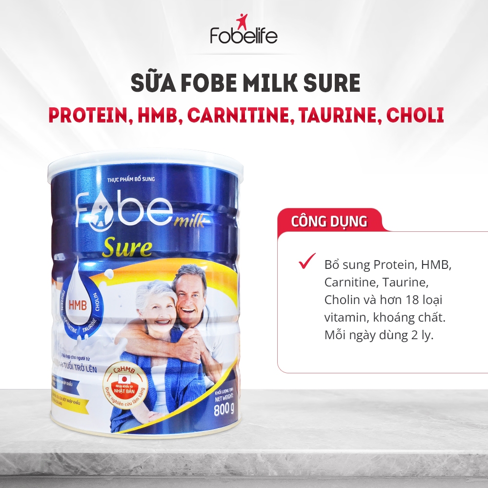Sữa Bột FobeMilk Sure Fobe Hồi Phục Sức Khoẻ Ăn Ngủ Ngon, Ổn Định Đường Huyết Và Tim Mạch - 800g