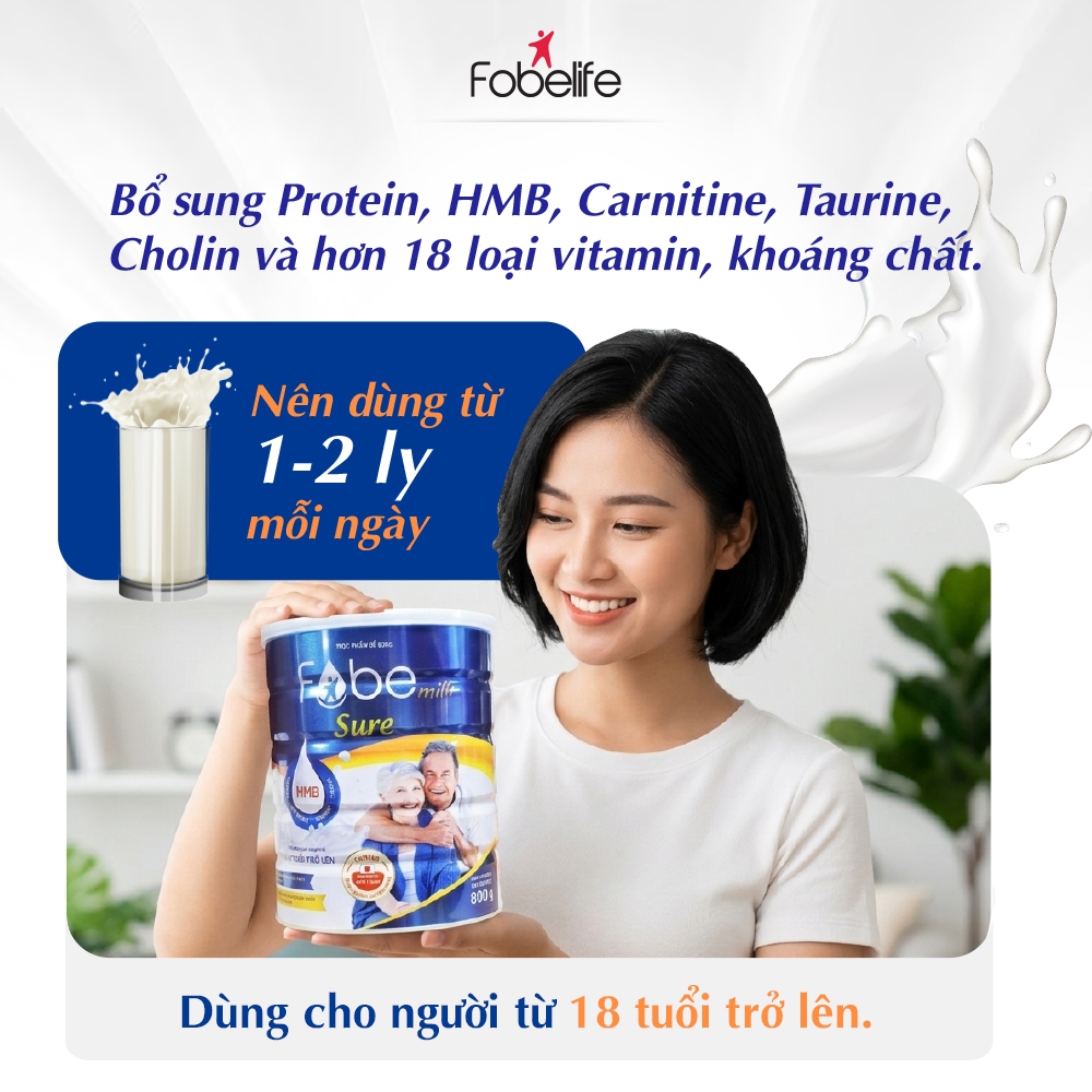 Sữa Bột FobeMilk Sure Fobe Hồi Phục Sức Khoẻ Ăn Ngủ Ngon, Ổn Định Đường Huyết Và Tim Mạch - 800g