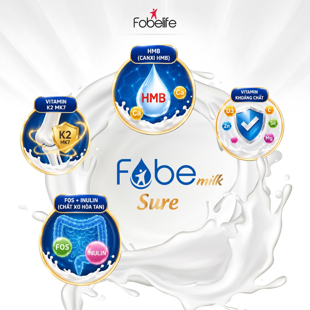 Sữa Bột FobeMilk Sure Fobe Hồi Phục Sức Khoẻ Ăn Ngủ Ngon, Ổn Định Đường Huyết Và Tim Mạch - 800g
