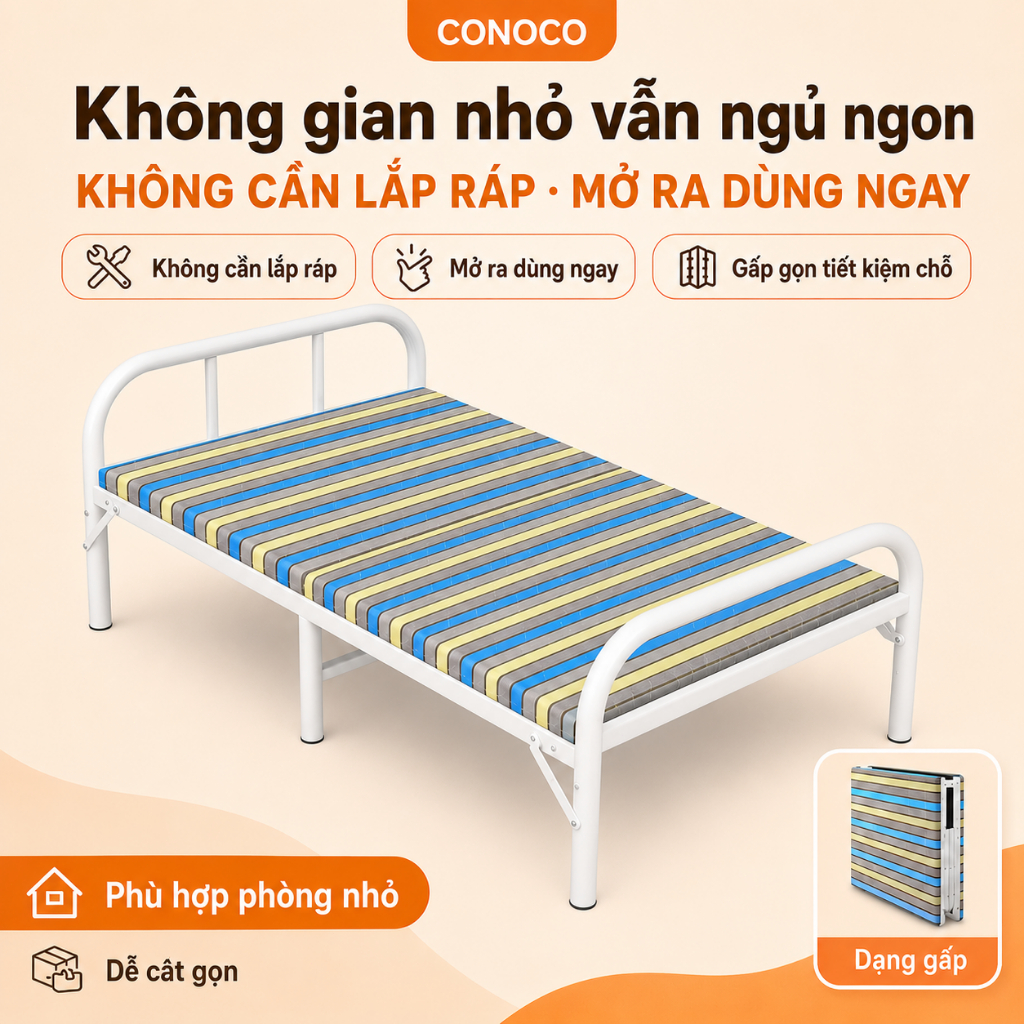 Sẵn hàng Giường gấp gọn thông minh CONOCO khung thép chắc chắn  không cần lắp ráp