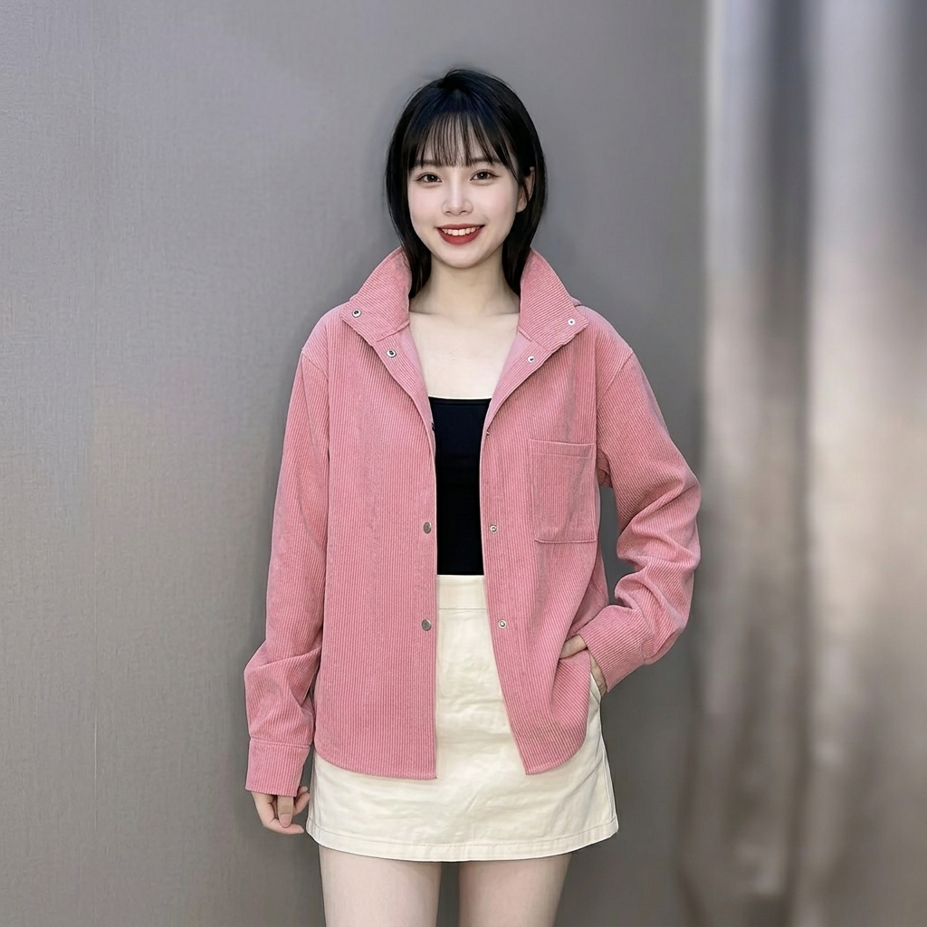Áo Chống Nắng Sơ Mi Nhung Gân Dáng Rộng Có Mũ AZ CLOTHING Áo Khoác Cực Chất Cho Nam Và Nữ Phong Cách Hàn Quốc