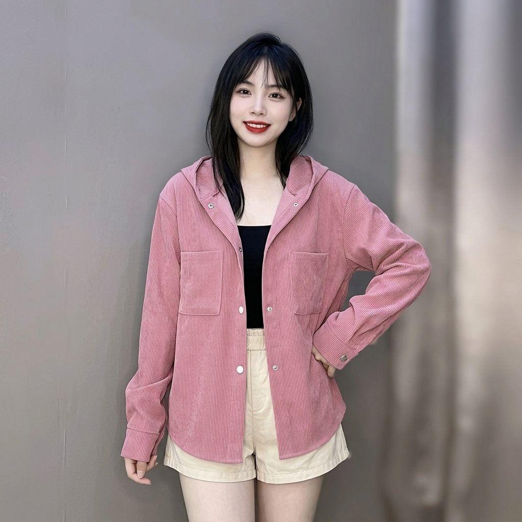 Áo Chống Nắng Sơ Mi Nhung Gân Dáng Rộng Có Mũ AZ CLOTHING Áo Khoác Cực Chất Cho Nam Và Nữ Phong Cách Hàn Quốc