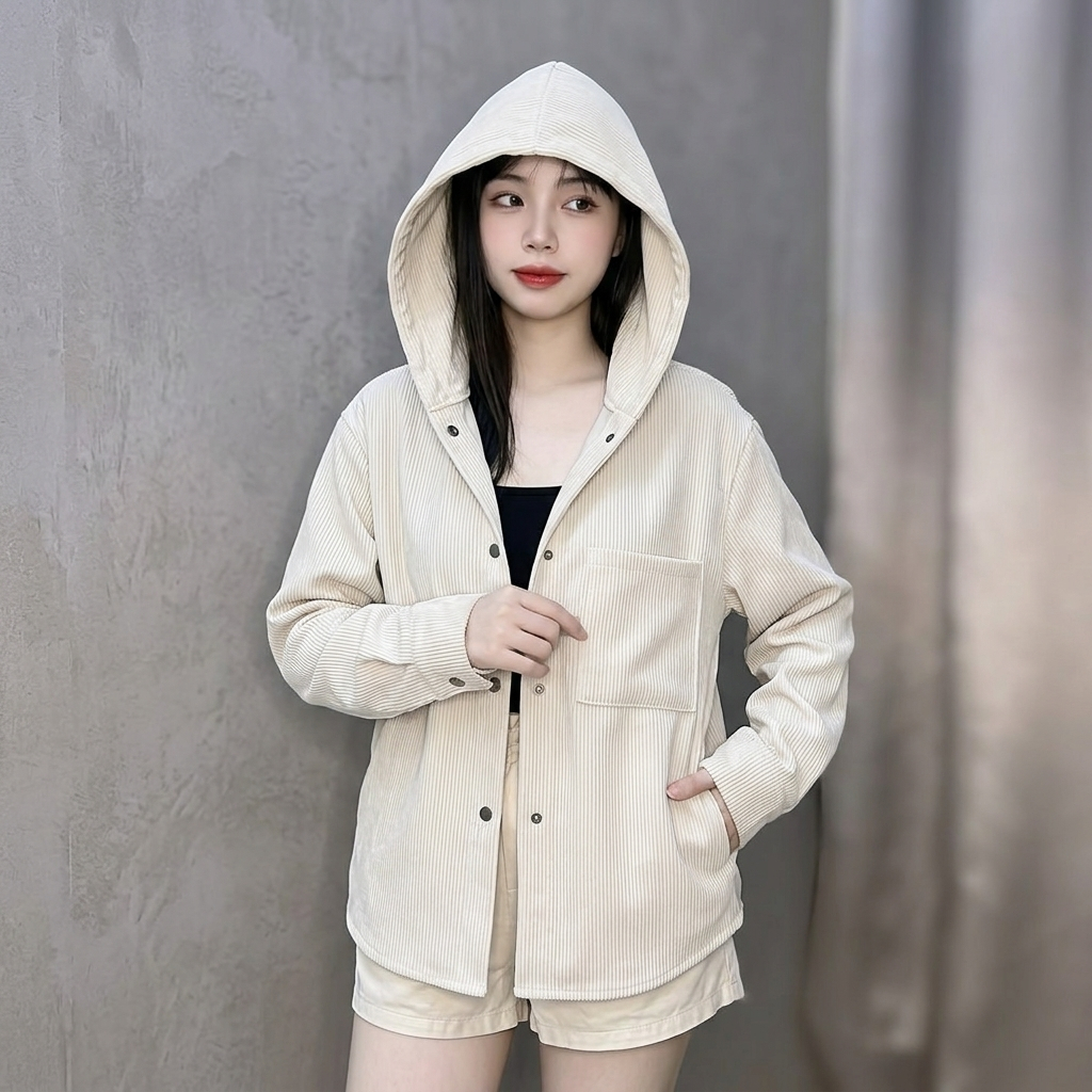 Áo Chống Nắng Sơ Mi Nhung Gân Dáng Rộng Có Mũ AZ CLOTHING Áo Khoác Cực Chất Cho Nam Và Nữ Phong Cách Hàn Quốc