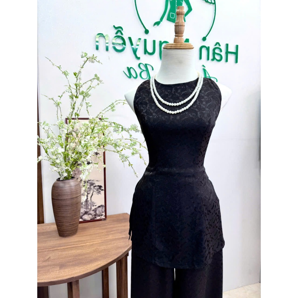 Hân Nguyễn Áo Bà Ba - B.A204 - Set Gấm Mùa Hè Họa Tiết Ánh Lông Công (Quần Lưng Thun Cùng Chất)