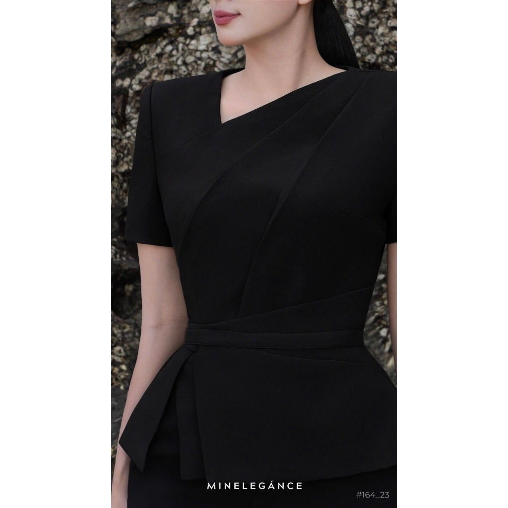 MINELEGÁNCE | SET ÁO CỔ TIM LỆCH & QUẦN ỐNG ĐỨNG CÔNG SỞ, SANG TRỌNG - MIN164