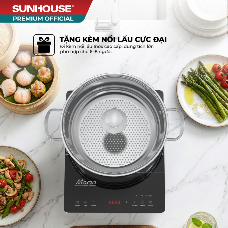 Bếp từ đơn cảm ứng Sunhouse Mama SHD6888 - Chế độ nấu chậm Inverter - Booster - nấu nhanh