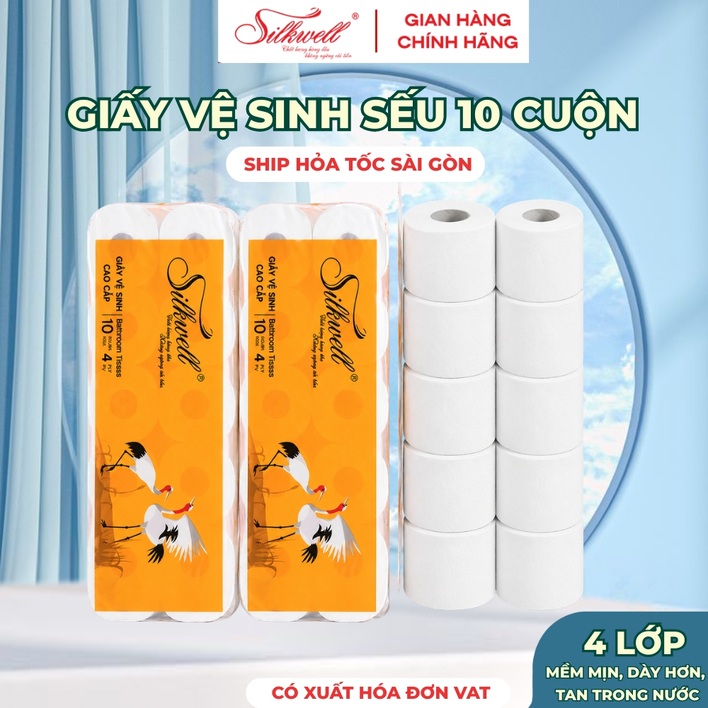 [HỎA TỐC] Giấy Vệ Sinh Silkwell Combo 3 dây Sếu Bịch 10 Cuộn/4 Lớp - Siêu Dai, Mềm Mịn Tan Trong Nước