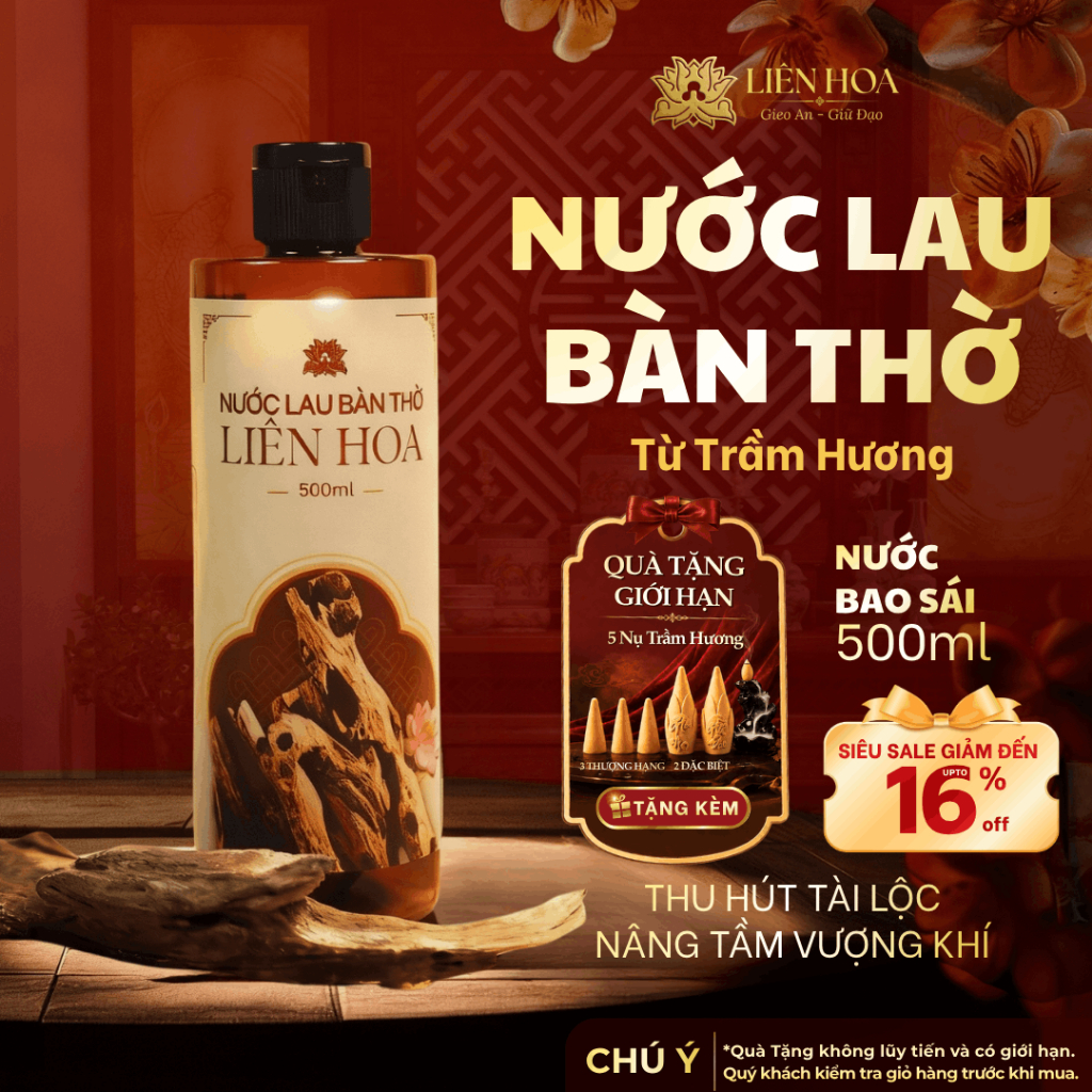 Nước Lau Bàn Thờ Liên Hoa Hương Trầm Tự Nhiên – Dung Dịch Bao Sái Bàn Thờ Thần Tài, Gia Tiên