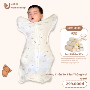 Nhộng Chũn Thông Hơi Unbee Chất Liệu Tơ Tằm Kháng Khuẩn Giúp Bé Ngủ Ngon, Tránh Giật Mình Size 0-9M