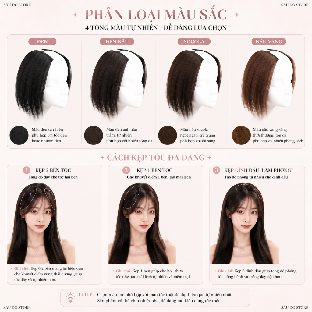 [ƯU ĐÃI LỚN] TÓC GIẢ KẸP LÀM PHỒNG CHÂN TÓC TỰ NHIÊN DỄ DÙNG BỀN ĐẸP