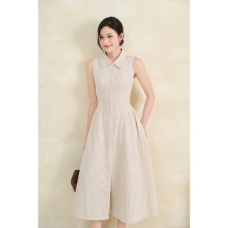 Đầm Công Sở Dáng Dài LAMER FASHION Sát Nách Cổ Bẻ Nhún Hông BSTV V63M26H007