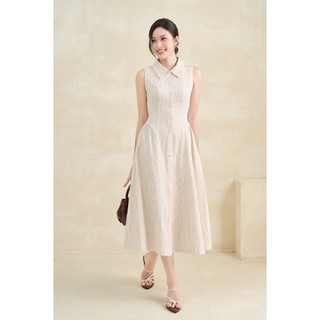 Đầm Công Sở Dáng Dài LAMER FASHION Sát Nách Cổ Bẻ Nhún Hông BSTV V63M26H007