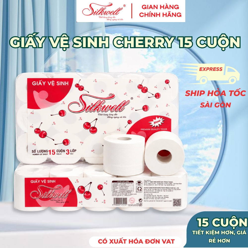 [HỎA TỐC] Giấy Vệ Sinh Silkwell Cherry Đỏ 15 Cuộn/3 Lớp Có Lõi - Siêu Dai, Tan Nhanh Trong Nước
