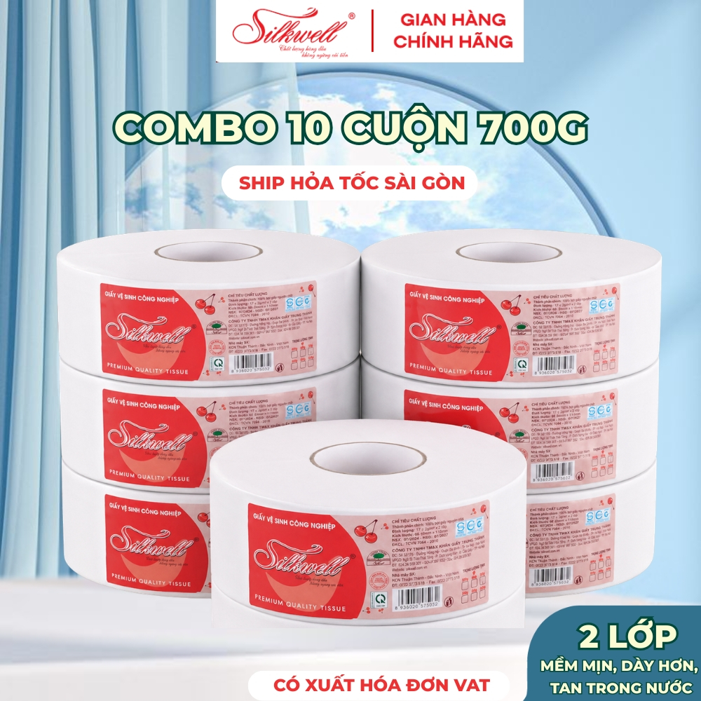 [HỎA TỐC 10 CUỘN] Giấy Vệ Sinh Công Nghiệp Silkwell 700g/2 lớp, Giấy Vệ Sinh Mềm Mịn Tan Trong Nước