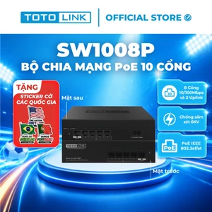 Bộ chia mạng Switch PoE 8 cổng 10/100Mpbs & 2 cổng UPLINK TOTOLINK SW1008P cho PC Laptop dễ sử dụng