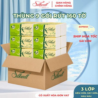 [HỎA TỐC] Giấy Ăn Rút Lụa Silkwell, Giấy Ăn Gấu Trúc Nâu Thùng 9/18 Rút 160 Tờ/3 Lớp - Mềm Mịn, Dai
