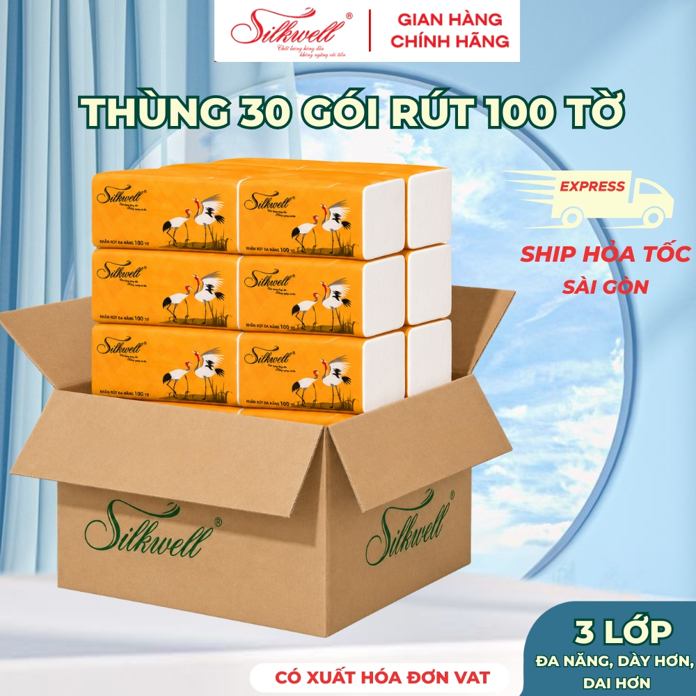 [HỎA TỐC] Khăn Giấy Rút Đa Năng Silkwell Sếu 100 Tờ/Gói/2 Lớp,Giấy Lau Chuyên Dụng Nhà Bếp Thấm Dầu