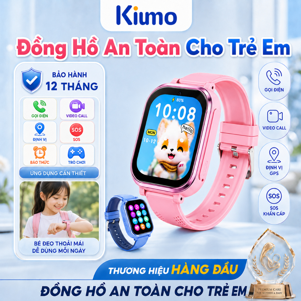 【T59C】Kiumo Đồng Hồ Thông Minh Trẻ Em 4G T59 Màn Hình IPS 1.83 inch Camera 8MP Định Vị LBS GPS WiFi Pin 750mAh