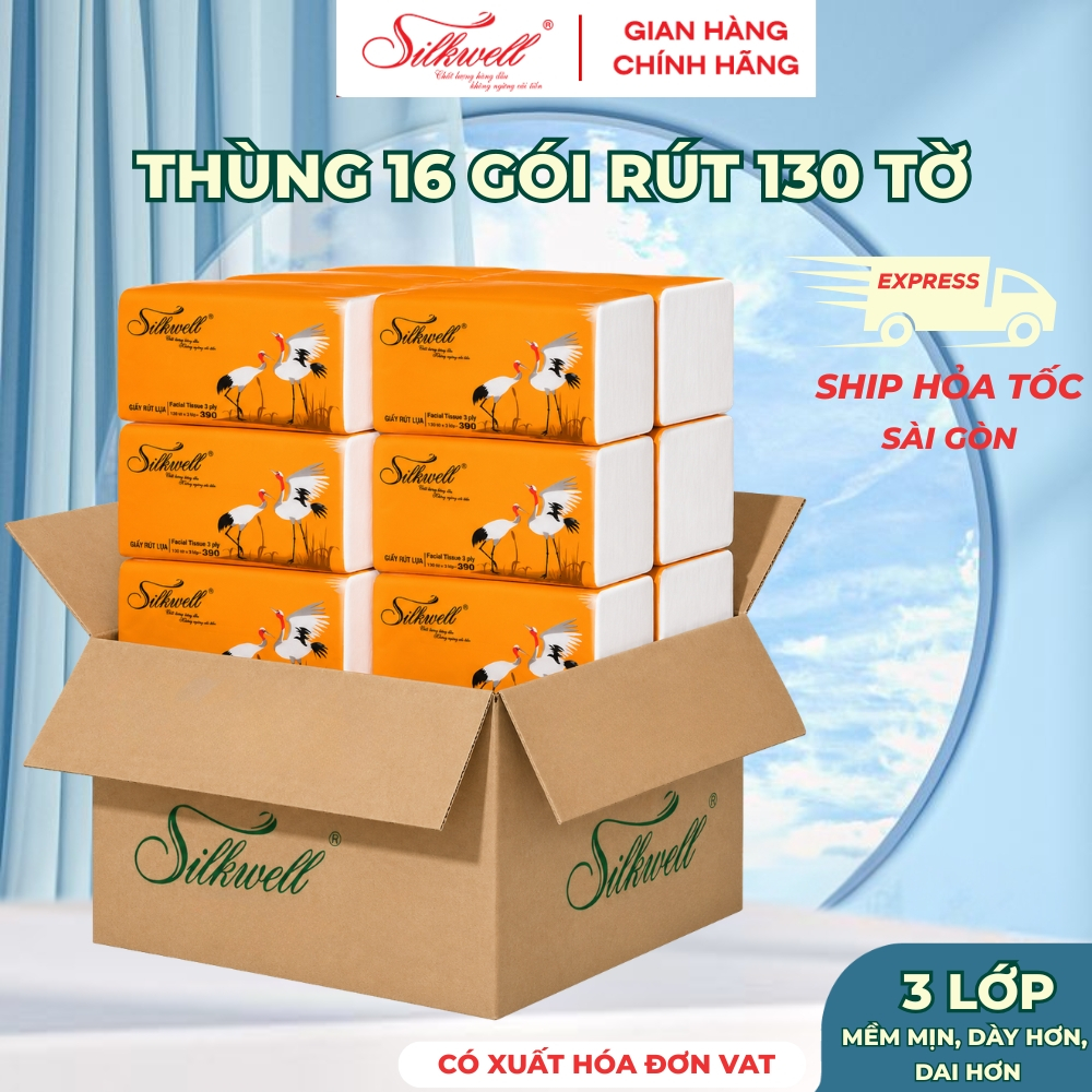 [HỎA TỐC] Giấy Ăn Rút Lụa Silkwell Thùng 16/32 Gói Sếu Rút 130 Tờ/Gói/3 Lớp, Siêu Dai Mềm Mịn
