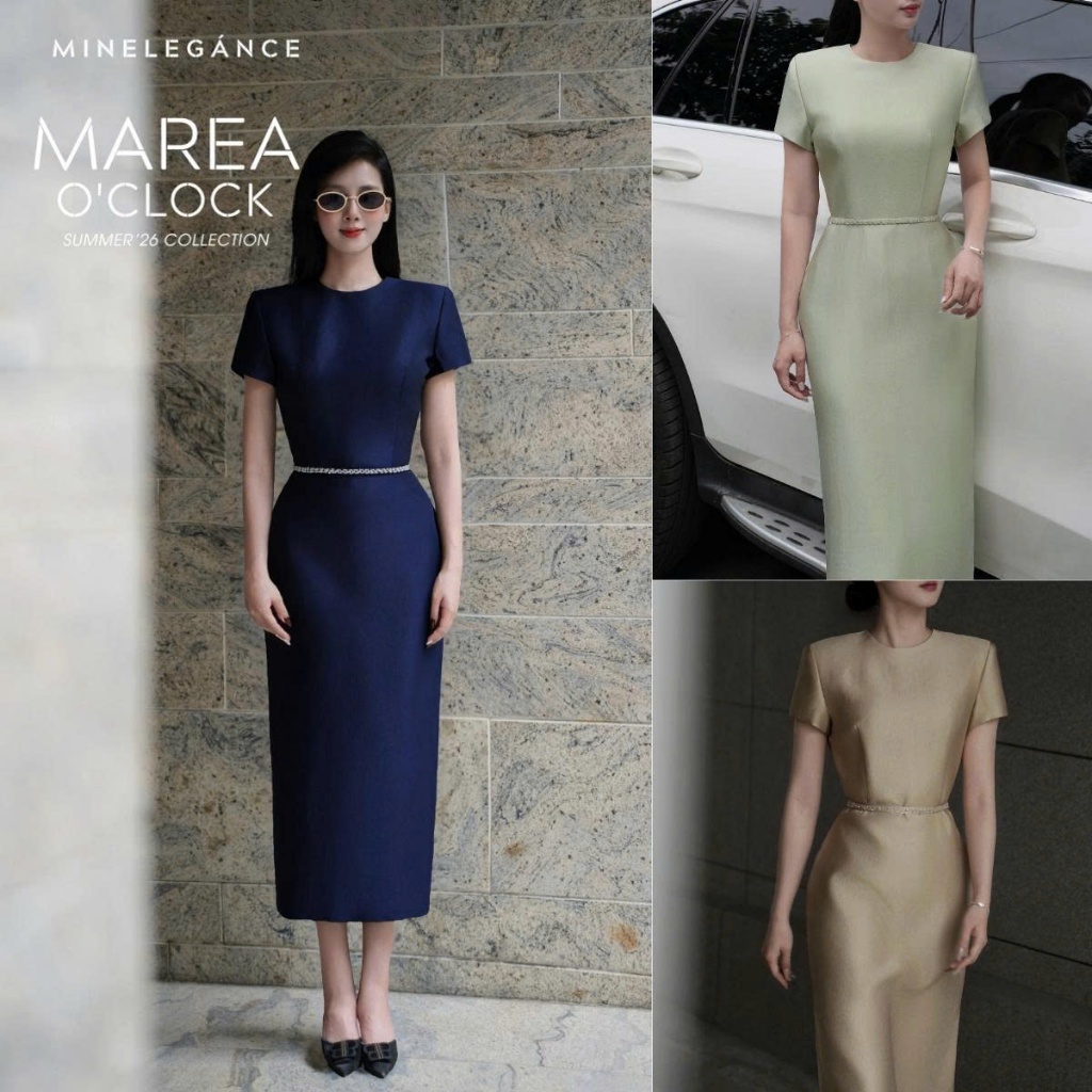 MINELEGÁNCE | VÁY CỔ TRÒN ĐAI ĐÁ DÁNG DÀI, SANG TRỌNG, THANH LỊCH - MIN103