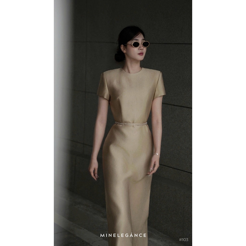 MINELEGÁNCE | VÁY CỔ TRÒN ĐAI ĐÁ DÁNG DÀI, SANG TRỌNG, THANH LỊCH - MIN103